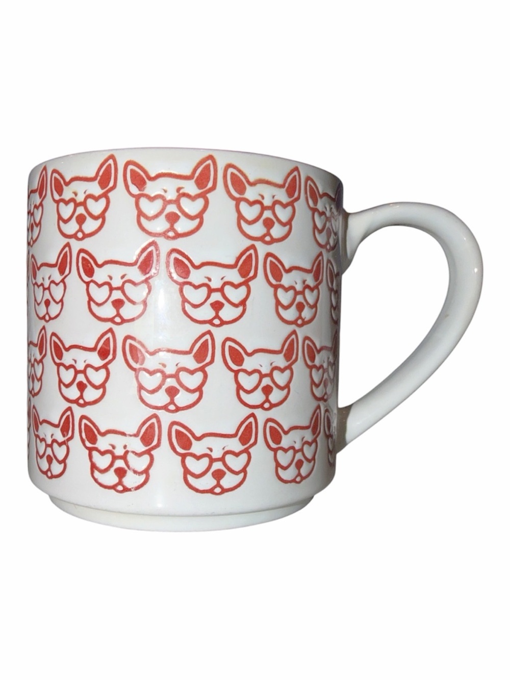 Graydon Hall French Bulldog Mug White Red Heart Glasses Frenchie Cup